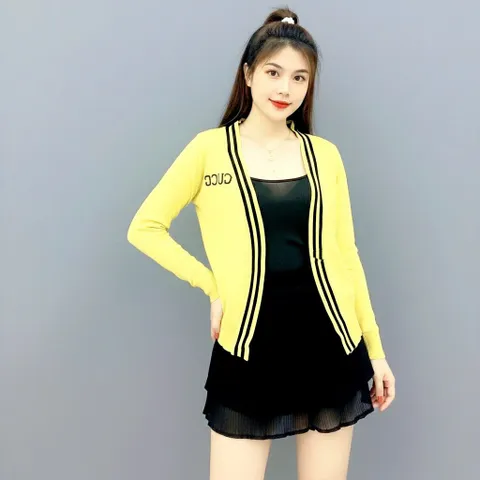 Áo Khoác Len Sọc Viền Vạt Xéo