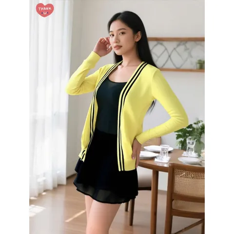 Áo Khoác Len Sọc Viền Vạt Xéo