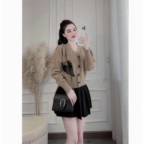 Áo khoác len tay dài họa tiết trái tim 4 nút nhiều màu