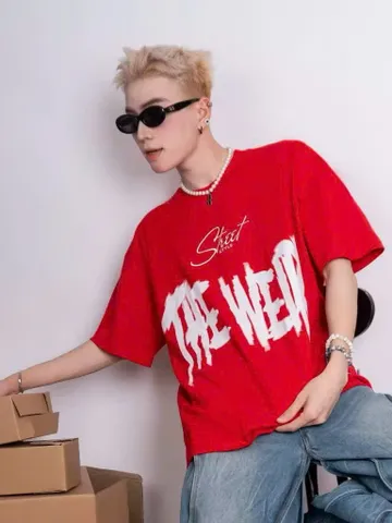 Áo thun nam nữ tay lỡ form rộng in hình ảnh thật thun cotton dày