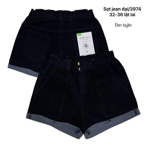 [Bigsize] Quần Sọt Jean Nữ Mẫu Trơn Lật Lai Lưng Thun Màu Đen Hàng Co Giãn