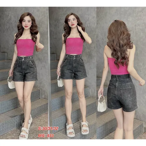 Quần Sọt Jean Nữ Mẫu Trơn Lưng Cao 2 Nút Thêu Logo Túi Xéo Siêu Xinh Từ 50-60kg
