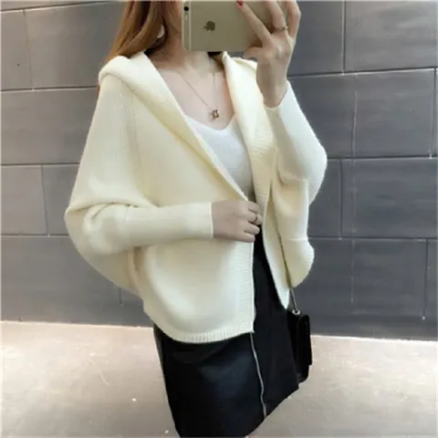 Áo khoác len nữ tay dài kiểu cánh dơi có nón