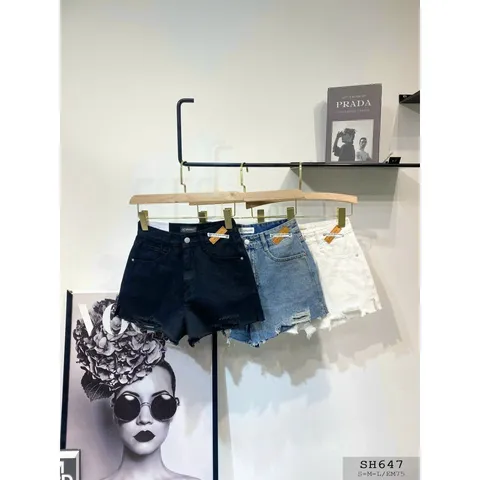 Quần Sọt Jean Nữ Mẫu Rách Tua Lai Lưng Đính Tag Chéo Hàng Jean Cotton