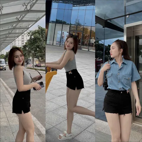 Quần Sọt Jean Nữ Mẫu Rách Tua Lai Lưng Đính Tag Chéo Hàng Jean Cotton