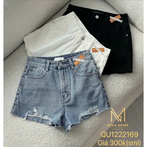 Quần Sọt Jean Nữ Mẫu Rách Tua Lai Lưng Đính Tag Chéo Hàng Jean Cotton