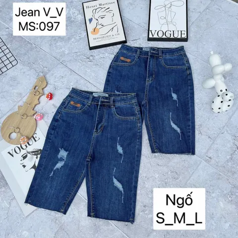 Quần jean lửng gối nữ lưng cao mẫu rách lai hàng co giãn
