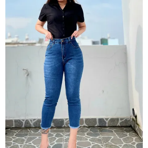 [Bigsize] Quần Jean Nữ 9 Tấc Hàng Co Giãn Mẫu Trơn Màu Xanh Đậm 4210