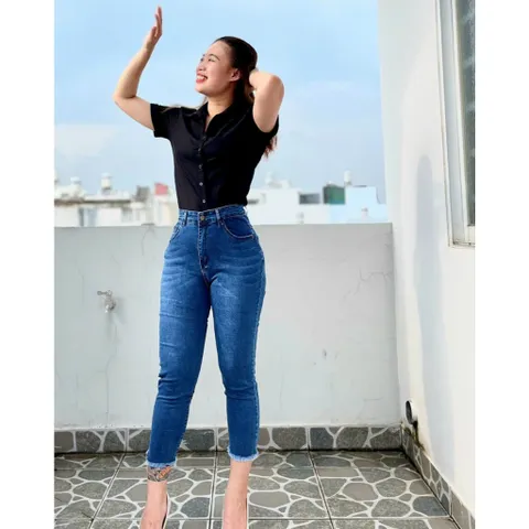 [Bigsize] Quần Jean Nữ 9 Tấc Hàng Co Giãn Mẫu Trơn Màu Xanh Đậm 4210