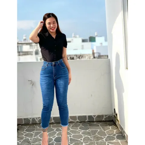 [Bigsize] Quần Jean Nữ 9 Tấc Hàng Co Giãn Mẫu Trơn Màu Xanh Đậm 4210