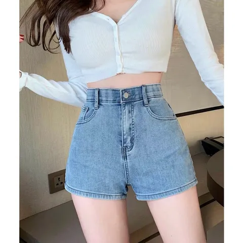 [Bigsize] Quần Sọt Jean Nữ Mẫu Trơn Hàng Co Giãn Mạnh Màu Xanh Nhạt
