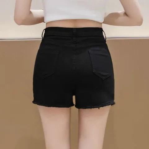 [Bigsize] Quần sọt jean nữ hàng co giãn mạnh màu đen mẫu trơn tua lai - Hana Trâm Shop
