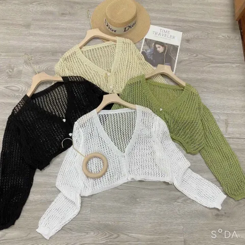 Áo khoác len lưới nữ kiểu croptop tay dài