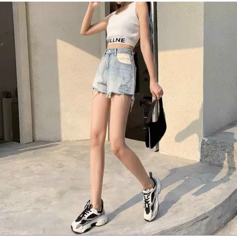 Quần Sọt Jean Nữ Hàng Jean Cotton Mẫu Rách 1 Bên Tua Lai Phối Màu Dành Cho Bạn Gái Từ 35-49kg