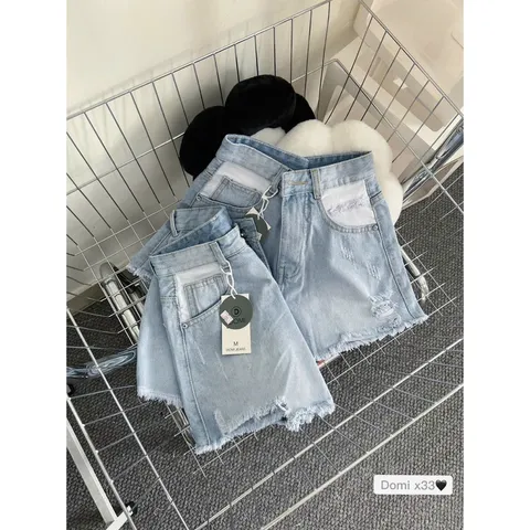 Quần Sọt Jean Nữ Hàng Jean Cotton Mẫu Rách 1 Bên Tua Lai Phối Màu Dành Cho Bạn Gái Từ 35-49kg