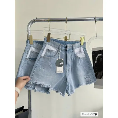 Quần Sọt Jean Nữ Hàng Jean Cotton Mẫu Rách 1 Bên Tua Lai Phối Màu Dành Cho Bạn Gái Từ 35-49kg