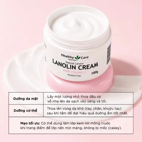 [Hàng Úc] Healthy Care Lanolin Cream With Vitamin E - Kem Dưỡng Da Chống Lão Hóa Nhau Thai Cừu 