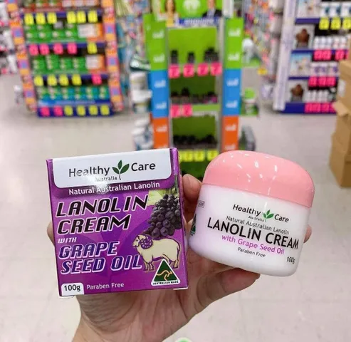 Kem Dưỡng Cừu Và Tinh Dầu Hạt Nho Healthy Care Lanolin Cream With Grape Seed Oil 100g - Hàng Úc