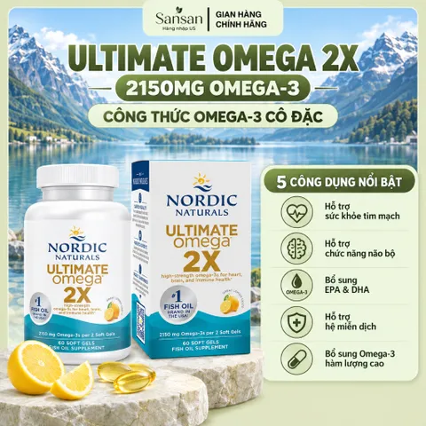Nordic Naturals Omega 3 60 Viên Ultimate Omega 2X DHA Xtra Vitamin D3 CoQ10 Dầu Cá EPA DHA