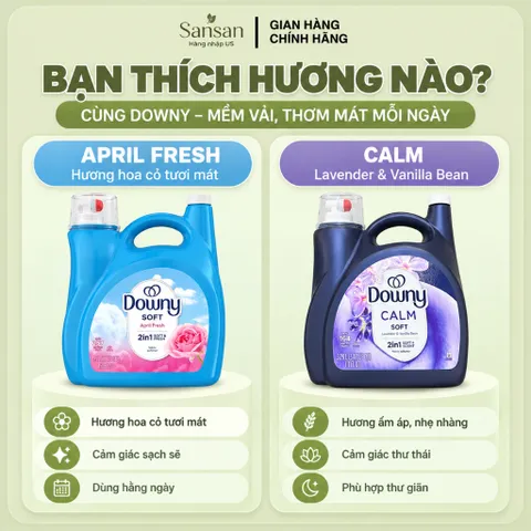 Nước Xả Vải Downy Mỹ Làm Mềm Thơm Lâu – April Fresh 4.44L 257 Lần Giặt / Infusions Calm Lavender & Vanilla