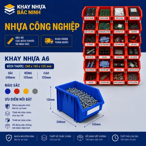 Khay Nhựa A6 {Combo 24 cái} đựng ổ cứng PC, Ốc Vít Laptop - Kệ Phân Loại Vật Tư Kỹ Thuật Nhiều Tầng