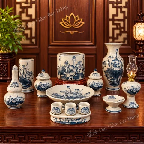Đồ Thờ Men Rạn Họa Tiết Hoa Sen - Đồ Thờ Cúng Bát Tràng