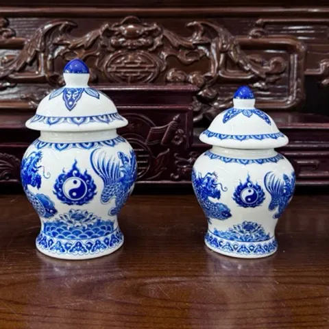 Chóe thờ cúng - chum nước thờ cúng vẽ rồng,sen men trắng gốm sứ bát tràng