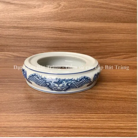 Đế sứ bát hương rồng/sen thờ cúng gốm sứ Bát Tràng HK