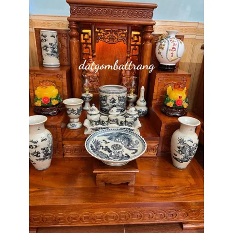 Bộ thờ cúng men rạn - đồ thờ cúng gia tiên thổ công bàn thờ thần tài gốm sứ Bát Tràng