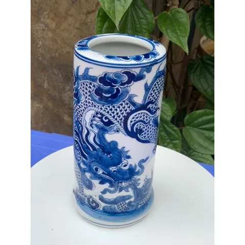Lọ đựng hương, Ống cắm hương Họa tiết Rồng men lam Bát Tràng