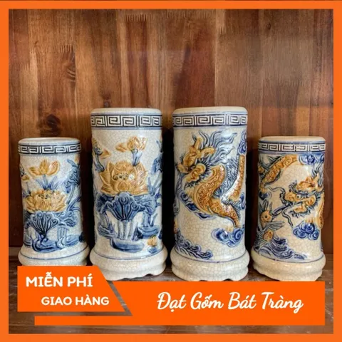 Lọ đựng hương - Ống cắm hương rồng , sen thờ cúng men rạn nổi Bát Tràng