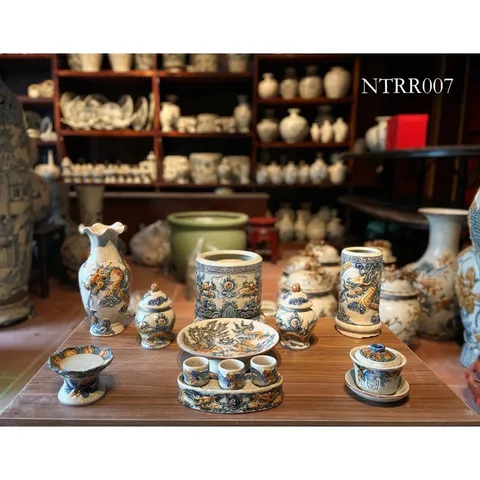 Lọ đựng hương - Ống cắm hương rồng , sen thờ cúng men rạn nổi Bát Tràng