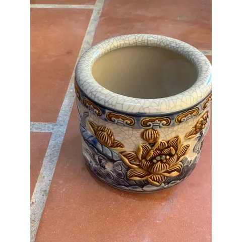 Bát hương men rạn đắp nổi hoạ tiết hoa sen - bát cắm hương lư hương gốm sứ Bát Tràng