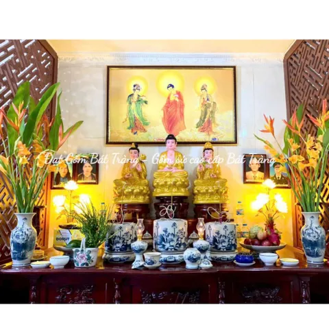 Bộ Thờ Cúng Men Rạn Họa Tiết Hoa Sen - Gốm Sứ Bát Tràng, Cúng Gia Tiên Thổ Công/Bàn Thờ Thần Tài