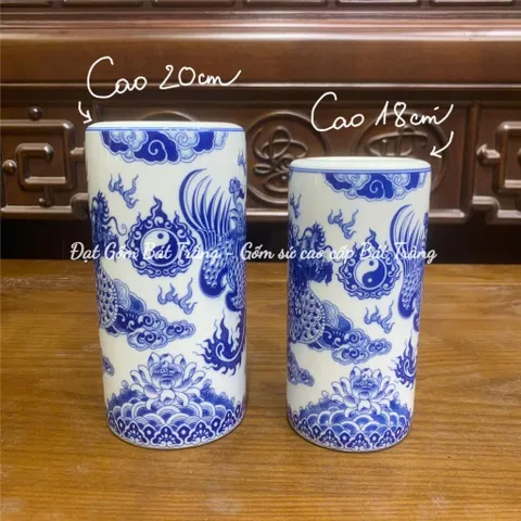Ống cắm hương , Ống hương men trắng họa tiết rồng phượng - Gốm sứ Nghệ Nhân cao cấp Bát Tràng