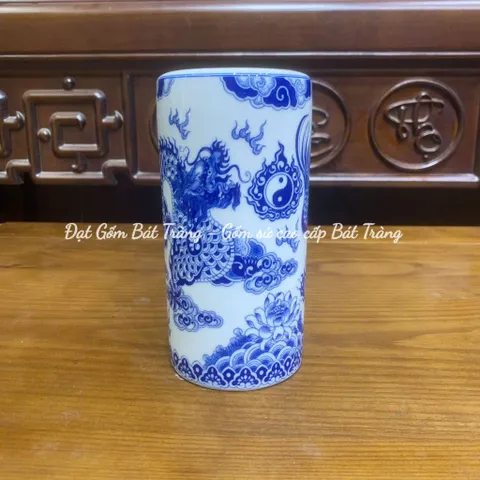 Ống cắm hương , Ống hương men trắng họa tiết rồng phượng - Gốm sứ Nghệ Nhân cao cấp Bát Tràng