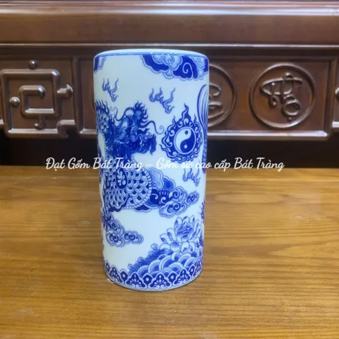 Ống cắm hương , Ống hương men trắng họa tiết rồng phượng - Gốm sứ Nghệ Nhân cao cấp Bát Tràng