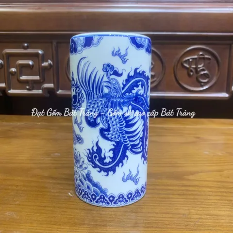 Ống cắm hương , Ống hương men trắng họa tiết rồng phượng - Gốm sứ Nghệ Nhân cao cấp Bát Tràng