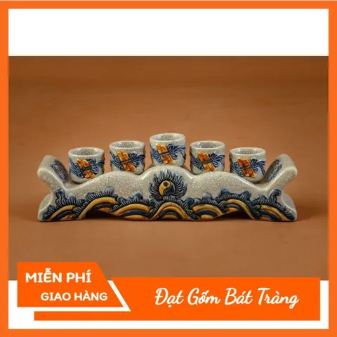 Kỉ nước thờ cúng - kỉ cong kỉ ngai hoạ tiết rồng , sen , sóng nước men rạn nổi Bát Tràng