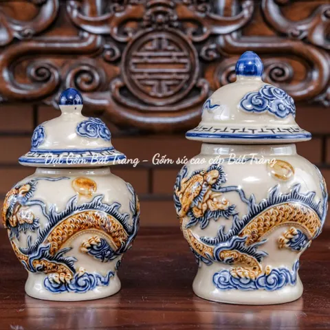 Bộ Thờ Cúng Men Hoàng Thổ Đắp Nổi Gốm Sứ Bát Tràng - Đồ Thờ Cúng Nghệ Nhân Cao Cấp
