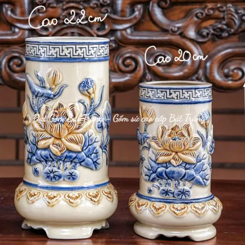 Bộ Thờ Cúng Men Hoàng Thổ Đắp Nổi Gốm Sứ Bát Tràng - Đồ Thờ Cúng Nghệ Nhân Cao Cấp