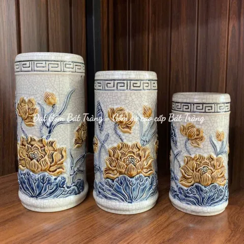 Đồ Thờ Cúng Cao Cấp - Men Rạn Đắp Nổi Nghệ Nhân Bát Tràng - Bát Hương Lư Hương - Bộ Đồ Cúng