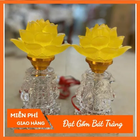 Đèn thờ hoa sen lưu ly - đồ thờ cúng phong thuỷ