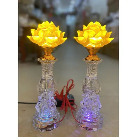 Đèn thờ hoa sen lưu ly - đồ thờ cúng phong thuỷ