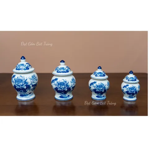 Bộ Thờ Cúng Cao Cấp Men Trắng Vẽ Hoa Sen Gốm Sứ Bát Tràng