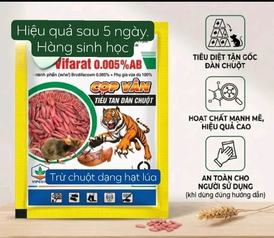 Combo sỉ từ 50 gói đến 100 gói diệt chuột sinh học dạng hạt thóc trộn sẵn vifarat 0,005% AB , gói 50 gam, hiệu quả sau 5 ngày chuột ăn
