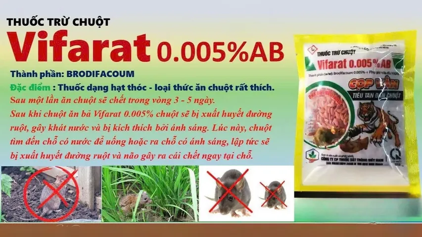 Combo sỉ từ 50 gói đến 100 gói diệt chuột sinh học dạng hạt thóc trộn sẵn vifarat 0,005% AB , gói 50 gam, hiệu quả sau 5 ngày chuột ăn