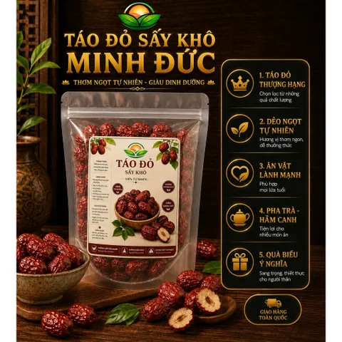 Táo đỏ sấy khô, táo đỏ  - táo đỏ Minh Đức - 1kg, 500g, 250g