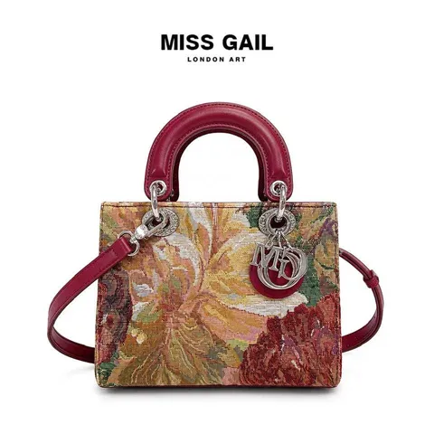 (Hàng NEW V.I.P LIMITED ORDER) - Túi xách nữ MISS GAIL London Art họa tiết hoa màu đỏ cầm tay quai đeo chéo