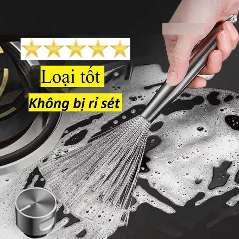 Chổi cọ, Bàn Chải Rửa Nồi Inox 304 cọ xoong nồi , chà rửa Cán Dài 21cm có móc treo - Làm Sạch Hiệu Quả, Không Để Lại Cặn 875986